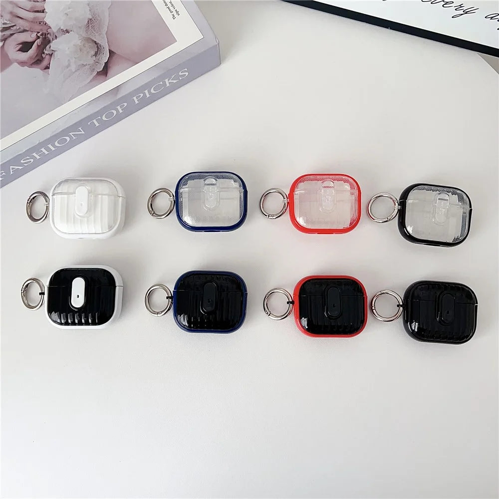 For Apple AirPods 3 Shell Texture Lock Buckle Protective Case PC TPU Earphone Cover - Transparent Pink + Transparent - 5