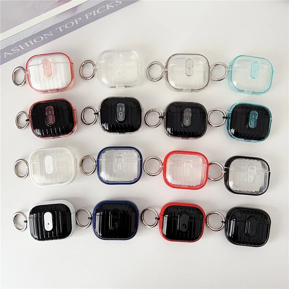 For Apple AirPods 3 Shell Texture Lock Buckle Protective Case PC TPU Earphone Cover - Transparent Pink + Transparent - 6