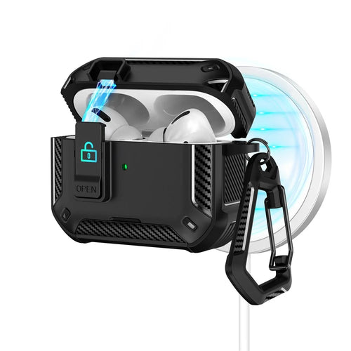 For AirPods Pro 2 Case Compatible with MagSafe TPU PC Earbuds Cover with Carabiner  /  Stand - Black - 1