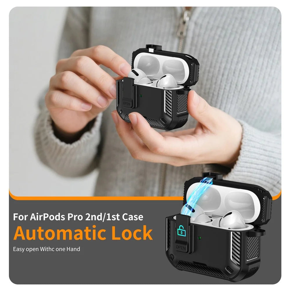 For AirPods Pro 2 Case Compatible with MagSafe TPU PC Earbuds Cover with Carabiner  /  Stand - Black - 6