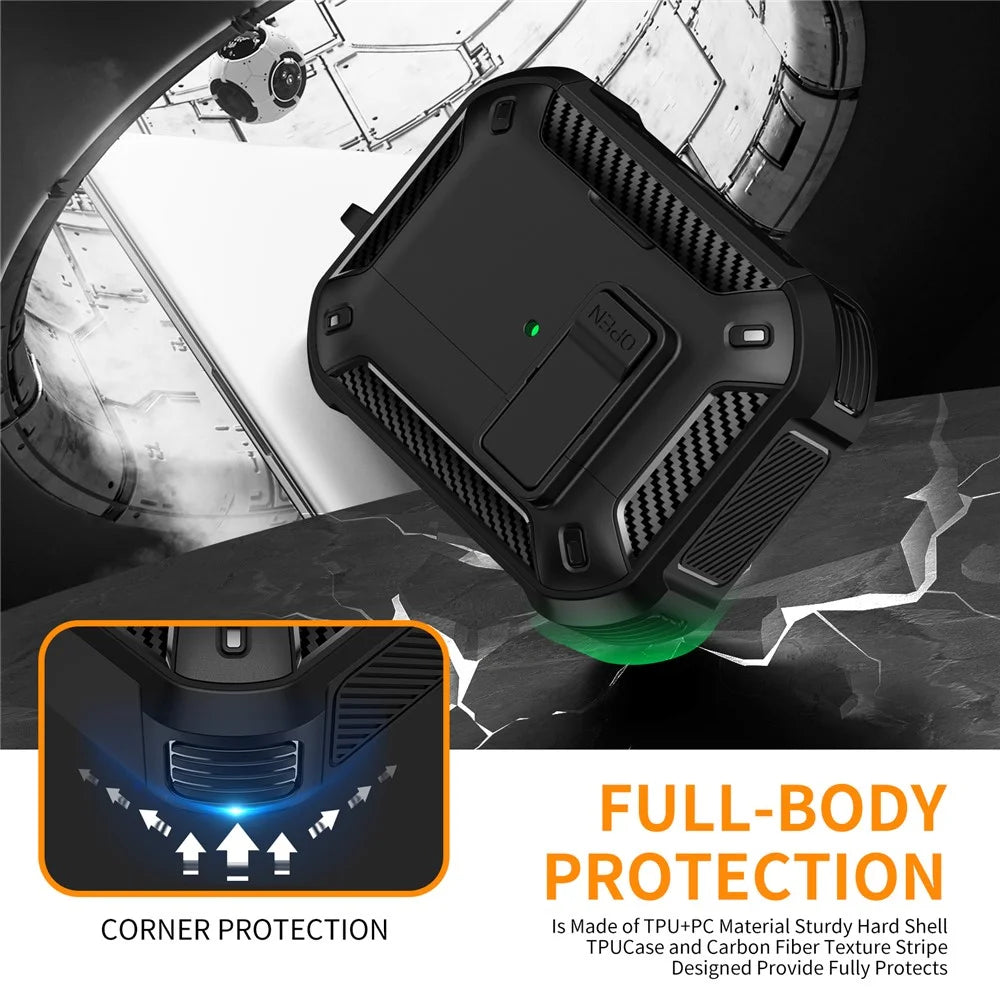 For AirPods Pro 2 Case Compatible with MagSafe TPU PC Earbuds Cover with Carabiner  /  Stand - Black - 7