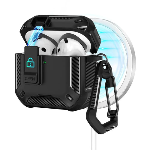 For AirPods 4 Case Compatible with MagSafe TPU PC Earbuds Cover with Carabiner  /  Stand - Black - 1