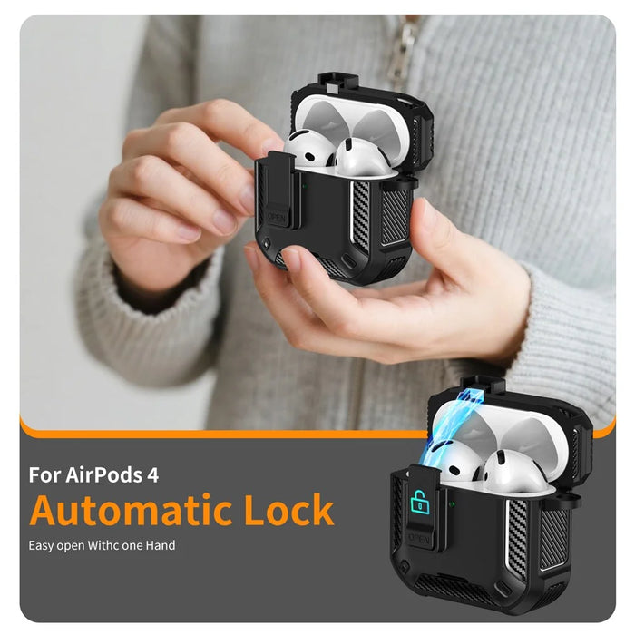 For AirPods 4 Case Compatible with MagSafe TPU PC Earbuds Cover with Carabiner  /  Stand - Black - 6