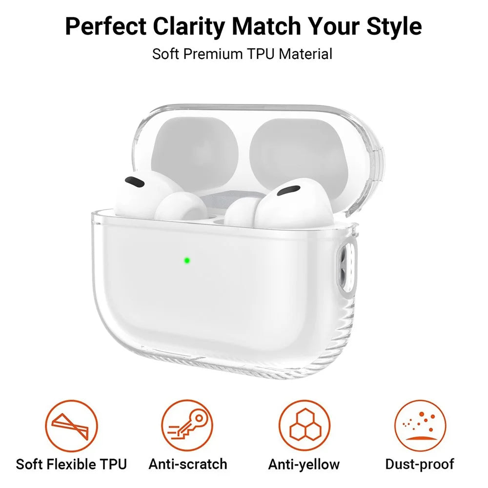 AHASTYLE WG94-2 For AirPods Pro 2 Transparent TPU Case Wireless Earphone Shockproof Protective Cover with Lanyard - Transparent - 6