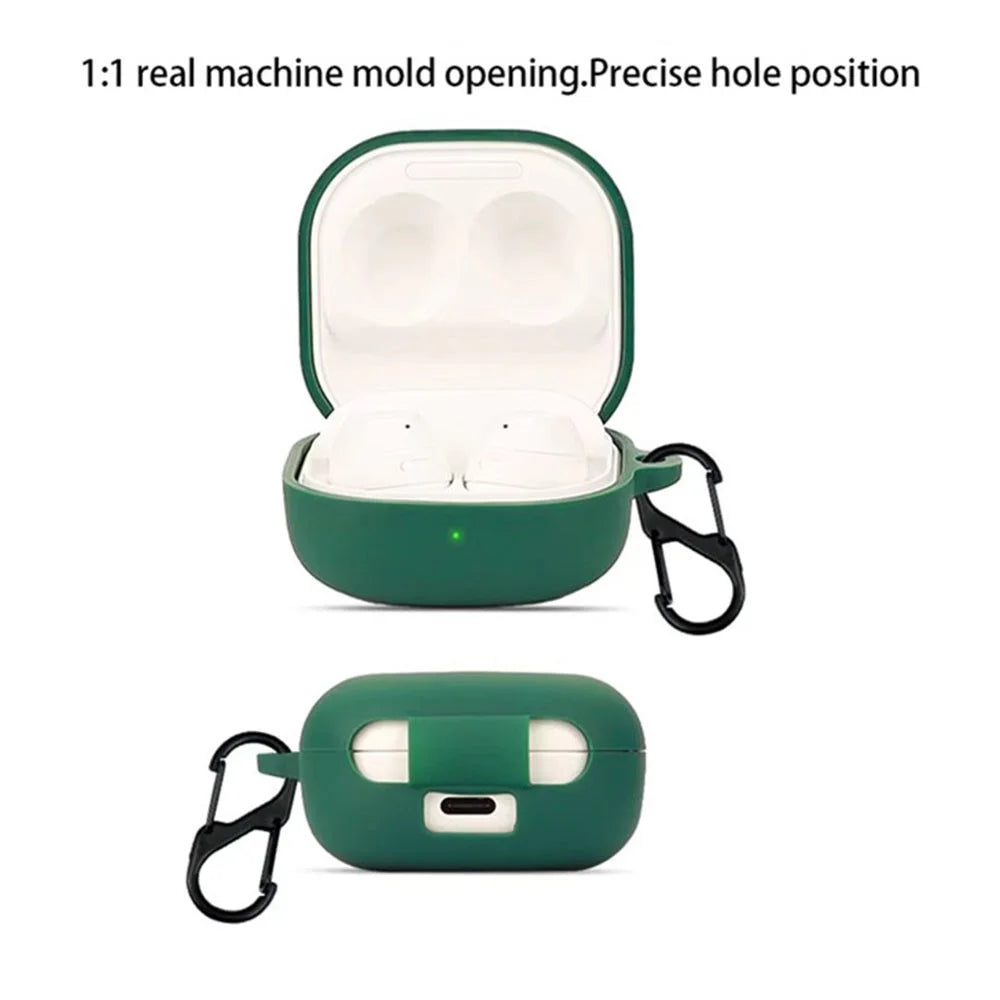 For Samsung Galaxy Buds Core Silicone Case Wireless Earphones Protective Cover with Anti-Lost Buckle - Blackish Green - 3