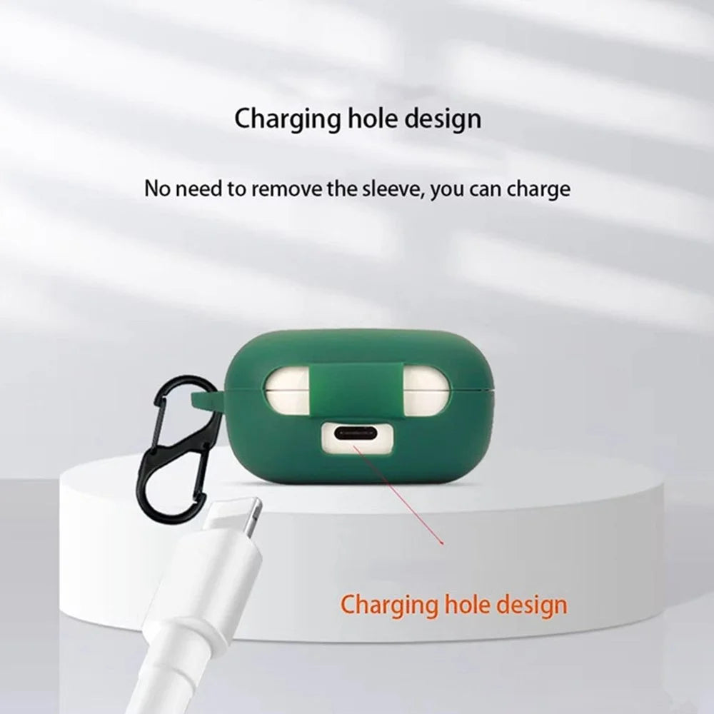 For Samsung Galaxy Buds Core Silicone Case Wireless Earphones Protective Cover with Anti-Lost Buckle - Blackish Green - 5