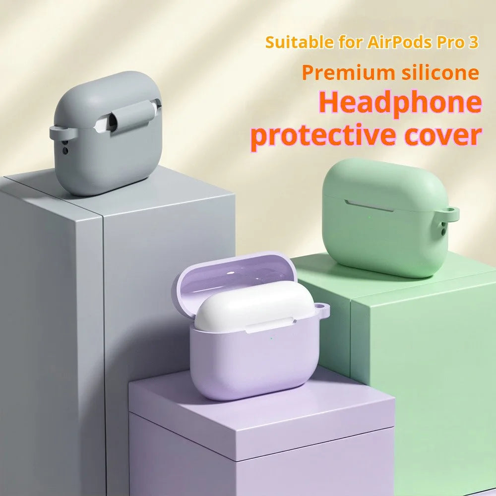For AirPods Pro 3 Silicone Case Soft Wireless Earbud Organizer Cover with Carabiner - Lavender Grey - 2