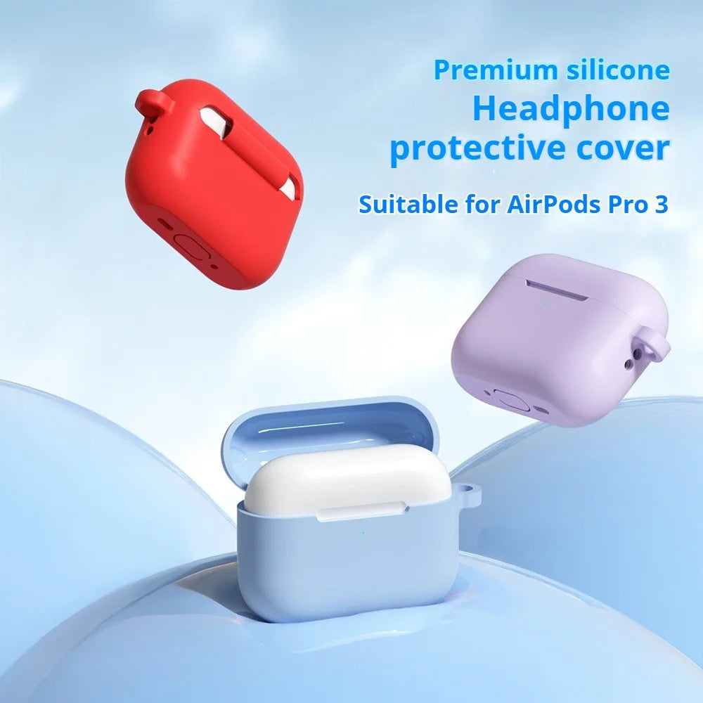 For AirPods Pro 3 Silicone Case Soft Wireless Earbud Organizer Cover with Carabiner - Lavender Grey - 3