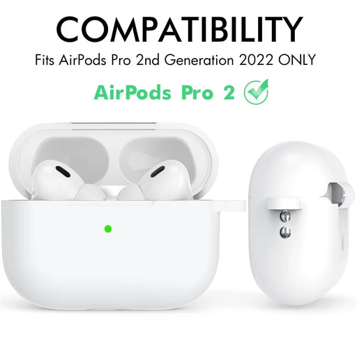 AHASTYLE CS14 For AirPods Pro 2 Silicone Case Earphone Protective Cover with Carabiner / Lanyard - White - 2