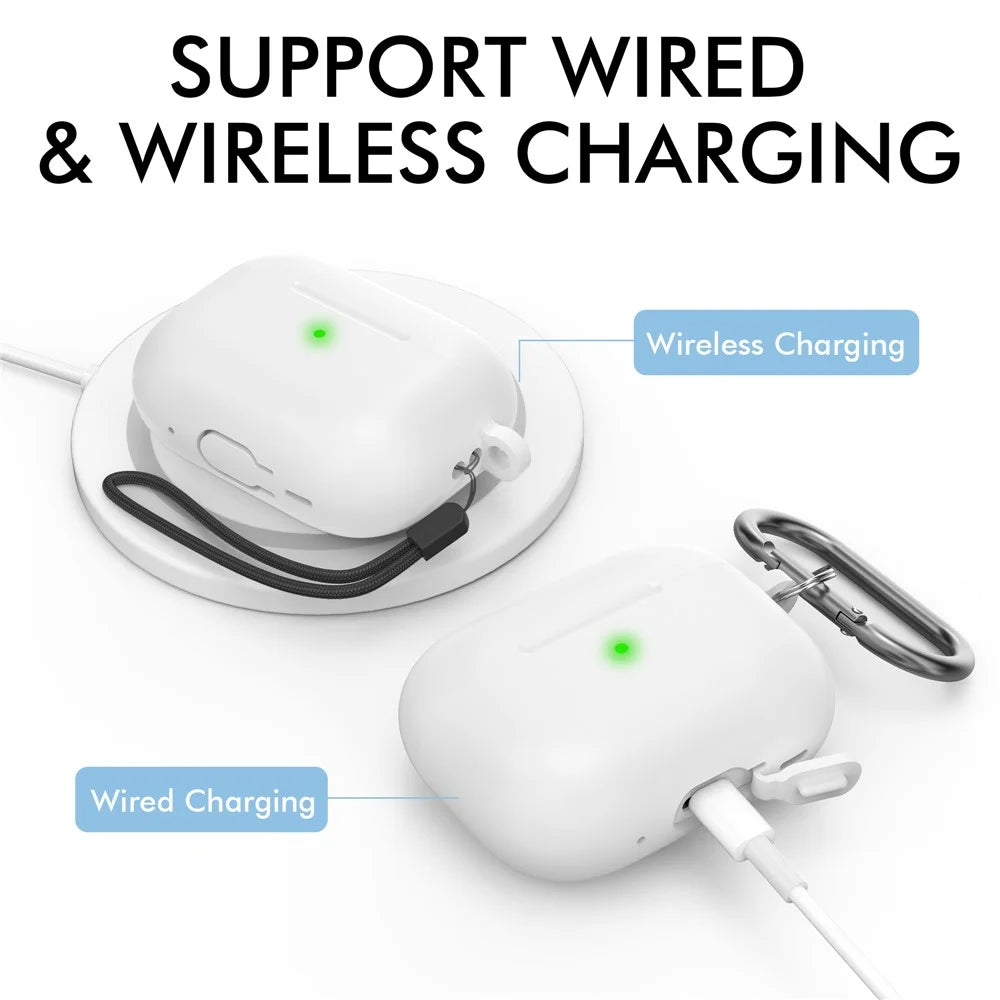 AHASTYLE CS14 For AirPods Pro 2 Silicone Case Earphone Protective Cover with Carabiner / Lanyard - White - 3