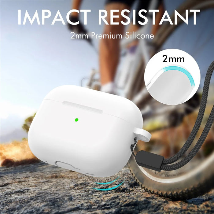 AHASTYLE CS14 For AirPods Pro 2 Silicone Case Earphone Protective Cover with Carabiner / Lanyard - White - 5