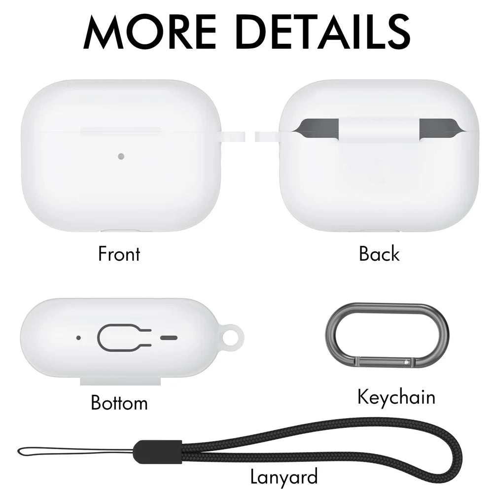 AHASTYLE CS14 For AirPods Pro 2 Silicone Case Earphone Protective Cover with Carabiner / Lanyard - White - 6