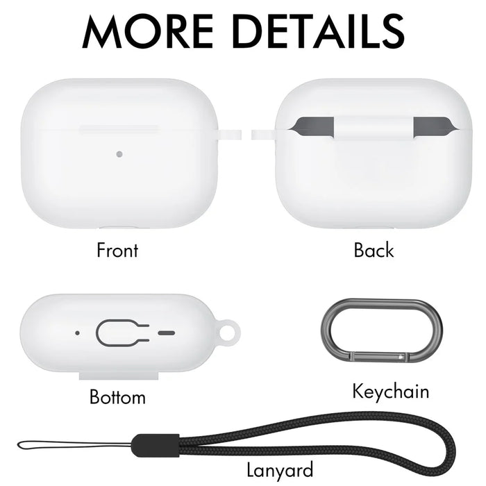 AHASTYLE CS14 For AirPods Pro 2 Silicone Case Earphone Protective Cover with Carabiner / Lanyard - White - 6