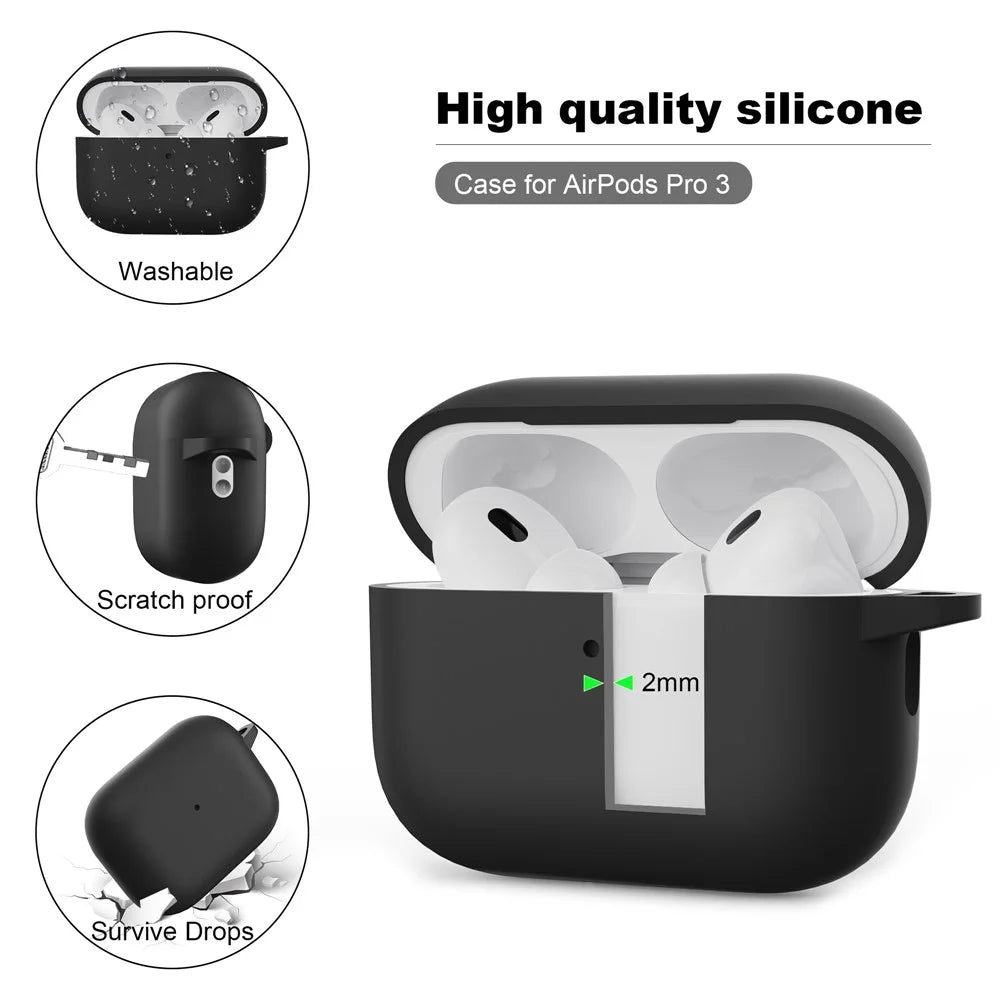 For AirPods Pro 3 Silicone Case Earphone Protective Cover with Carabiner - White - 2