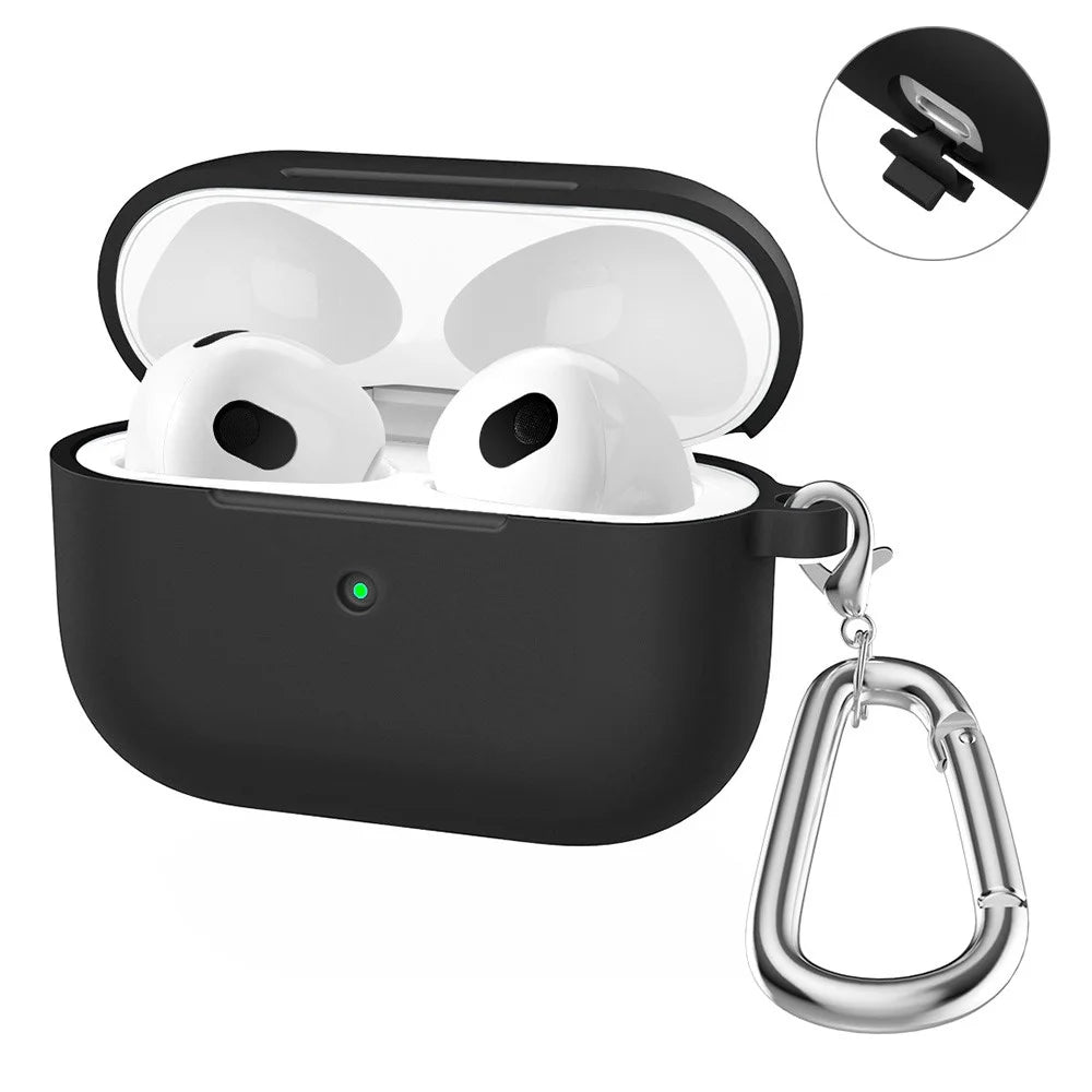 ENKAY HAT PRINCE Thick Silicone Shockproof Cover Wireless Bluetooth-compatible Earphone Protector with Carabiner for Apple AirPods Pro - Black - 1