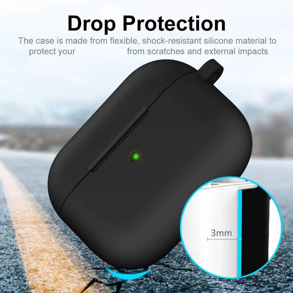 ENKAY HAT PRINCE Thick Silicone Shockproof Cover Wireless Bluetooth-compatible Earphone Protector with Carabiner for Apple AirPods Pro - Black - 5