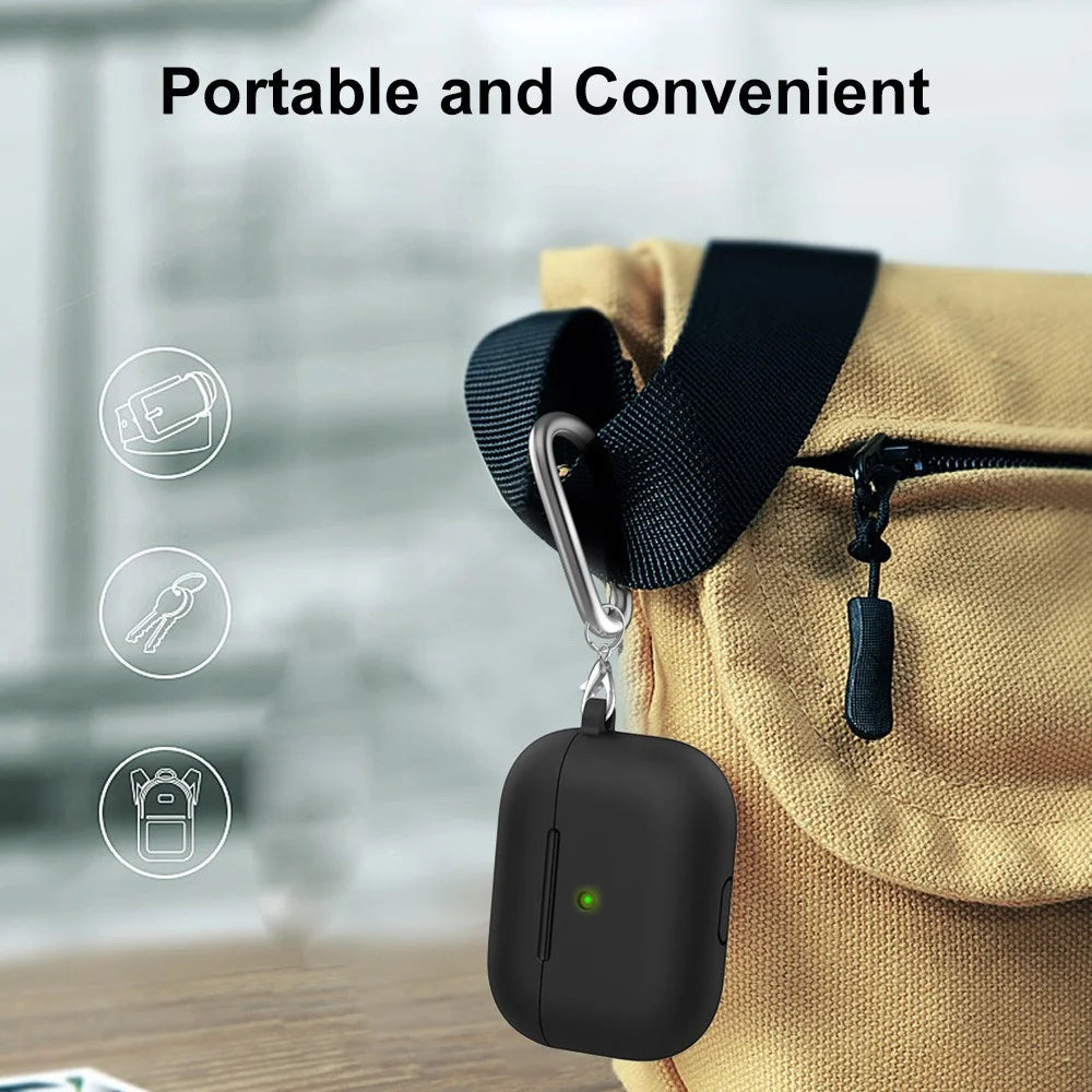 ENKAY HAT PRINCE Thick Silicone Shockproof Cover Wireless Bluetooth-compatible Earphone Protector with Carabiner for Apple AirPods Pro - Black - 6