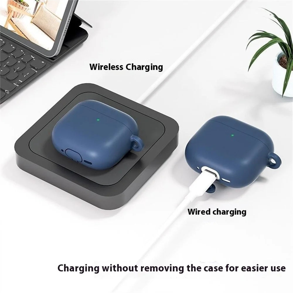 For AirPods 4 Silicone Case Ultra Thin 1.5mm Earphone Protective Cover with Carabiner - Black - 2