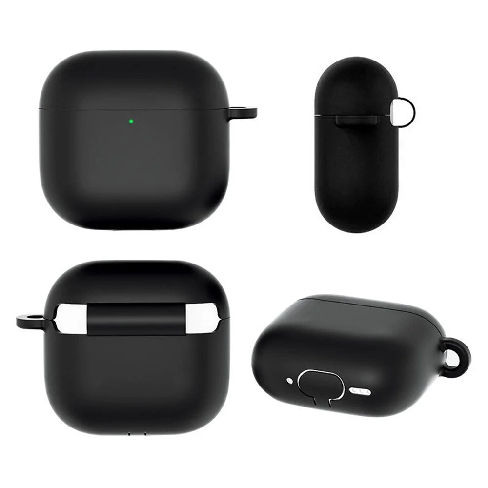 For AirPods 4 Silicone Case Ultra Thin 1.5mm Earphone Protective Cover with Carabiner - Black - 3