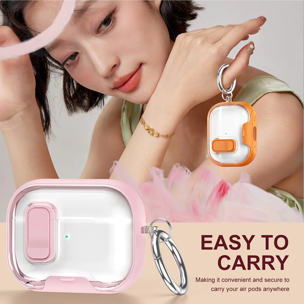 For AirPods Pro 2 Case TPU PC Earbuds Protective Cover with Switch  /  Stand  /  Carrying Hook - Gold - 3