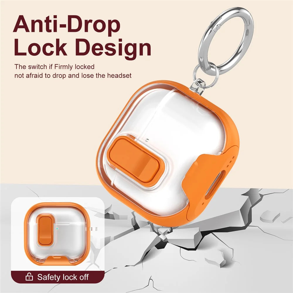 For AirPods 4 Case TPU PC Earbuds Protective Cover with Switch  /  Stand  /  Carrying Hook - Gold - 7