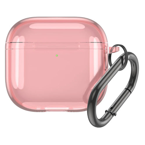 For AirPods 4 Case TPU Anti Drop Protective Cover with Carabiner - Transparent Pink - 1