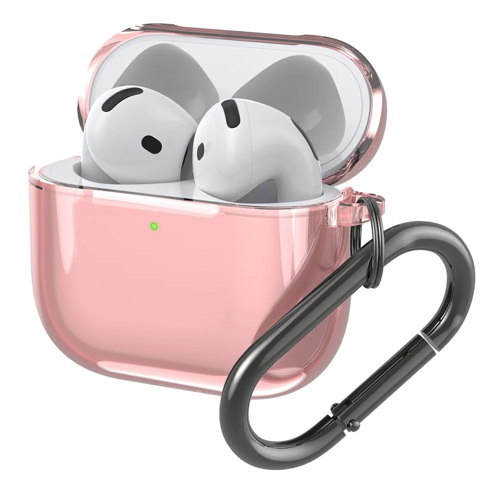 For AirPods 4 Case TPU Anti Drop Protective Cover with Carabiner - Transparent Pink - 2