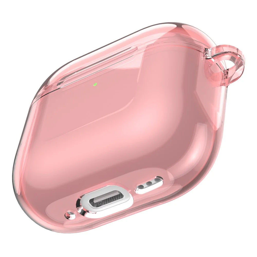 For AirPods 4 Case TPU Anti Drop Protective Cover with Carabiner - Transparent Pink - 3