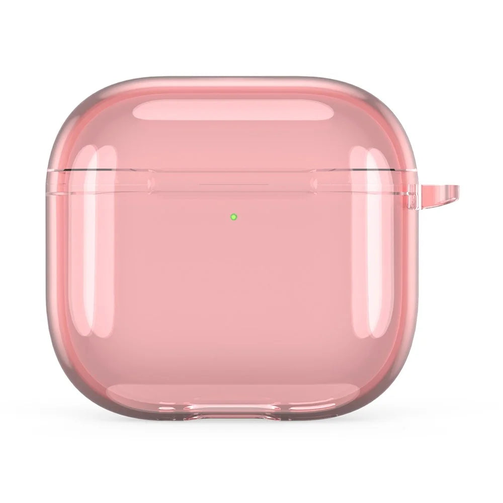 For AirPods 4 Case TPU Anti Drop Protective Cover with Carabiner - Transparent Pink - 4