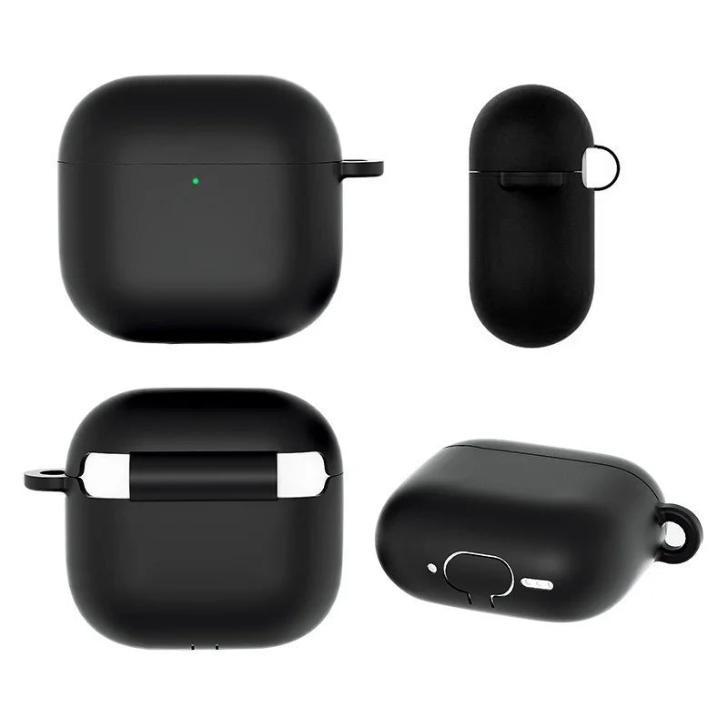 For AirPods 4 Silicone Case Ultra Thin 1.5mm Protective Cover With Carabiner Hook Wireless Charging Compatible - Black - 3