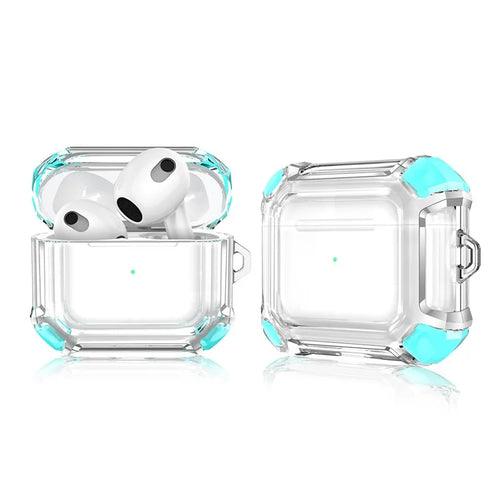Dual Color Transparent TPU Protective Case Earphone Cover with Keyring for Apple AirPods 3 - Green - 1