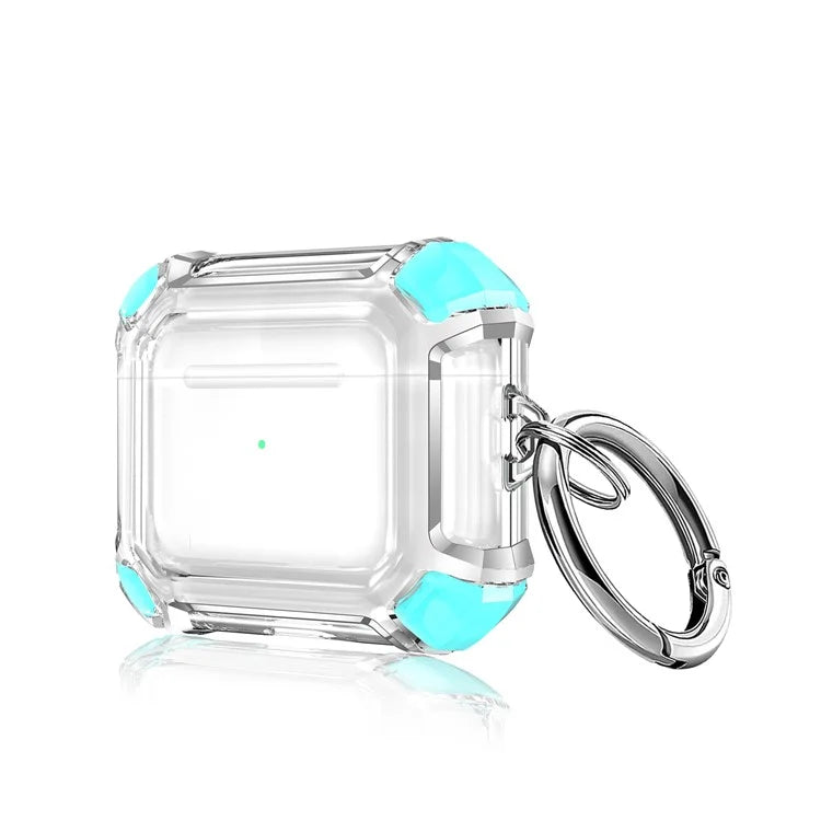 Dual Color Transparent TPU Protective Case Earphone Cover with Keyring for Apple AirPods 3 - Green - 2