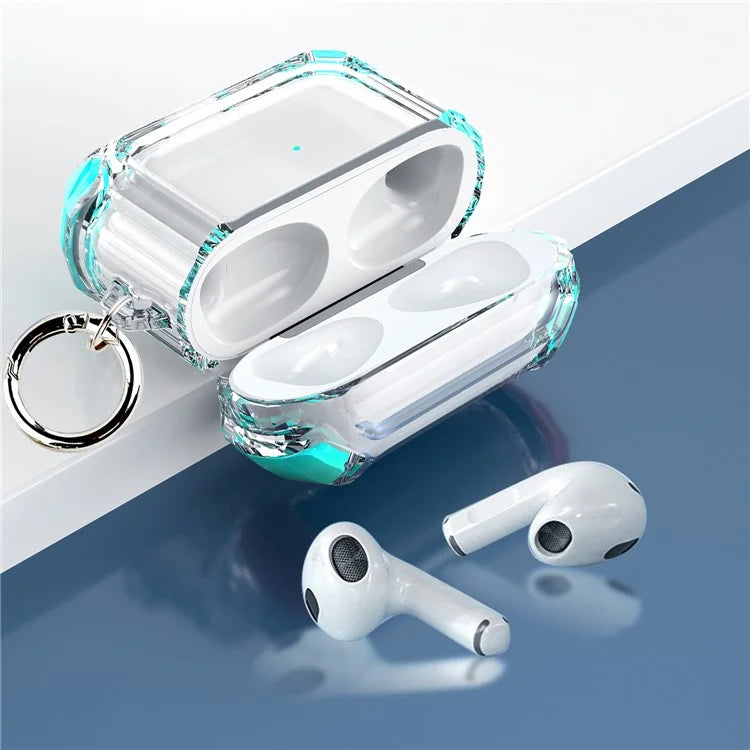 Dual Color Transparent TPU Protective Case Earphone Cover with Keyring for Apple AirPods 3 - Green - 4