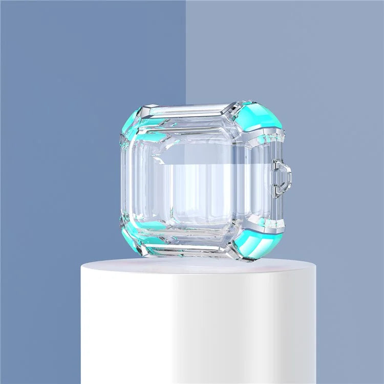 Dual Color Transparent TPU Protective Case Earphone Cover with Keyring for Apple AirPods 3 - Green - 6