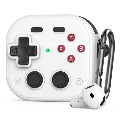 AHASTYLE WG175 For AirPods 4 Protective Case Game Console Design Silicone Earphone Cover with Carabiner - White - 1