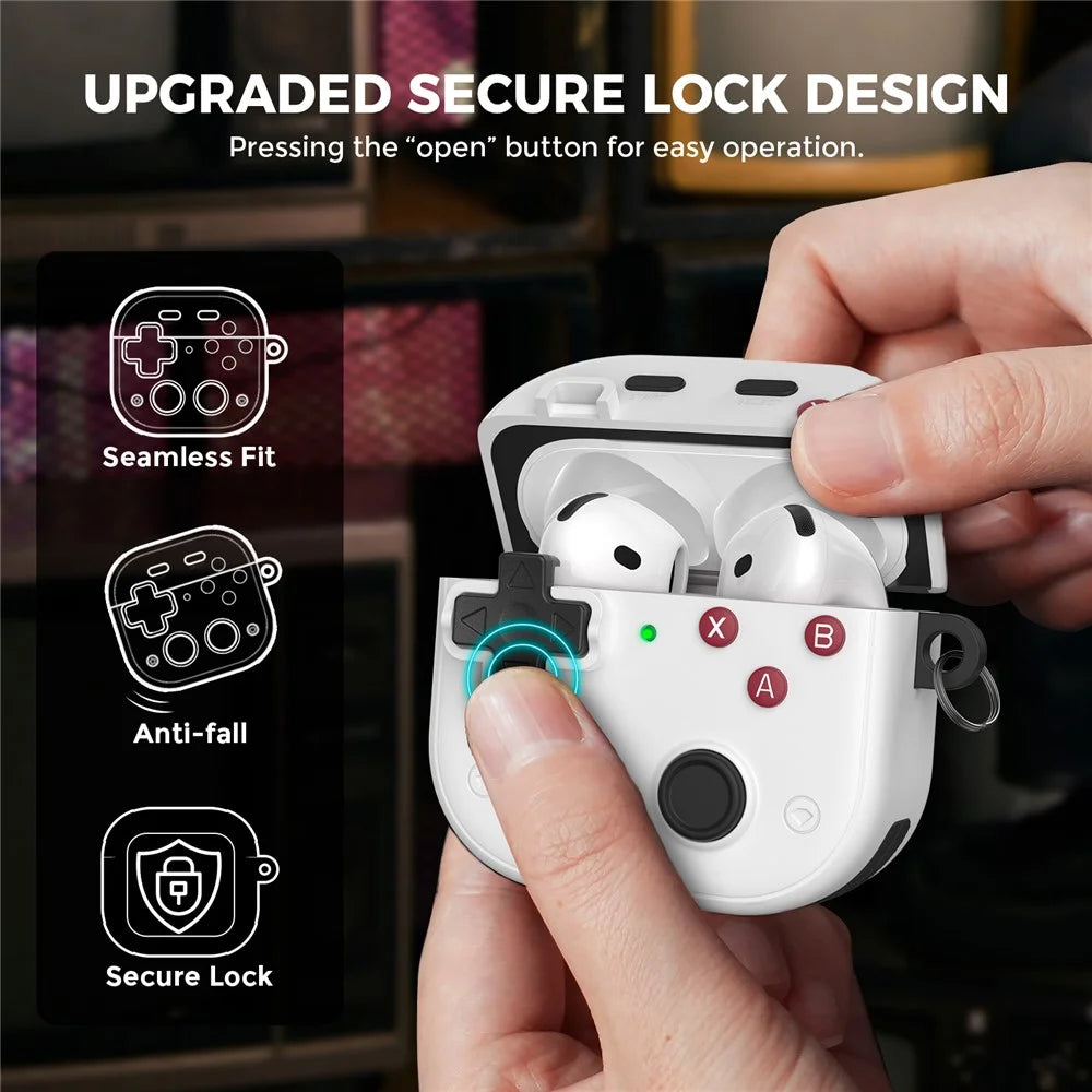 AHASTYLE WG175 For AirPods 4 Protective Case Game Console Design Silicone Earphone Cover with Carabiner - White - 2
