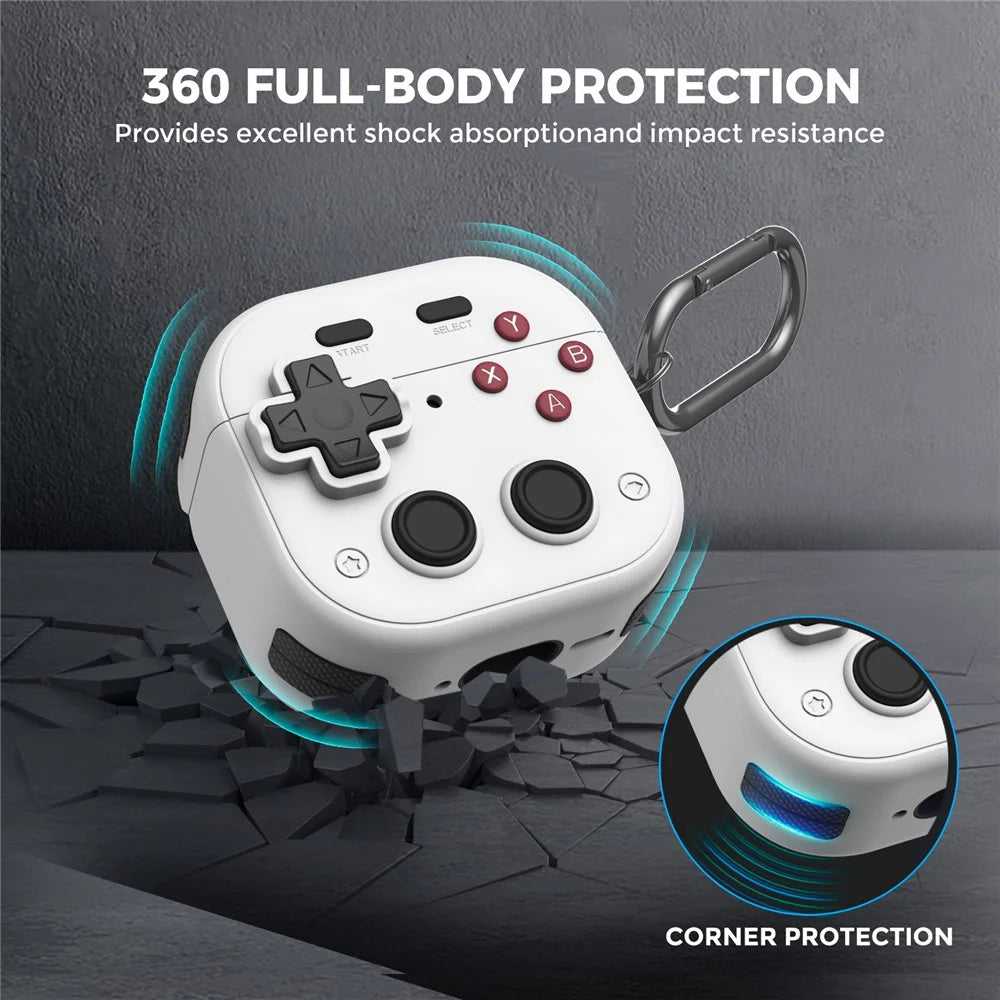AHASTYLE WG175 For AirPods 4 Protective Case Game Console Design Silicone Earphone Cover with Carabiner - White - 3