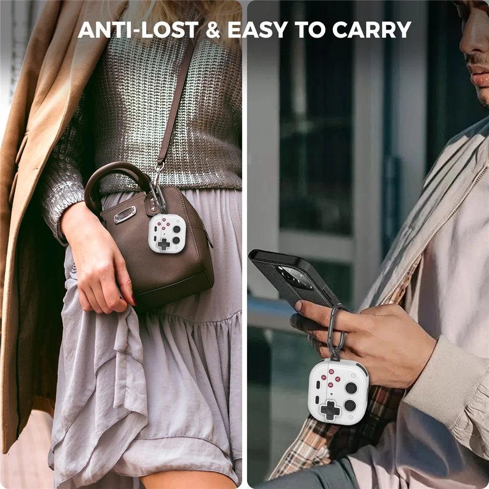AHASTYLE WG175 For AirPods 4 Protective Case Game Console Design Silicone Earphone Cover with Carabiner - White - 6