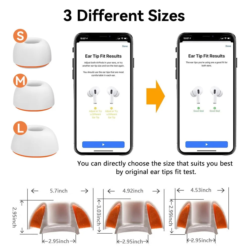 AHASTYLE WG181 3 Pairs For Apple AirPods Pro / Pro 2 Replacement Ear Tips Silicone Memory Foam Earbuds Caps - S + M + L - 4