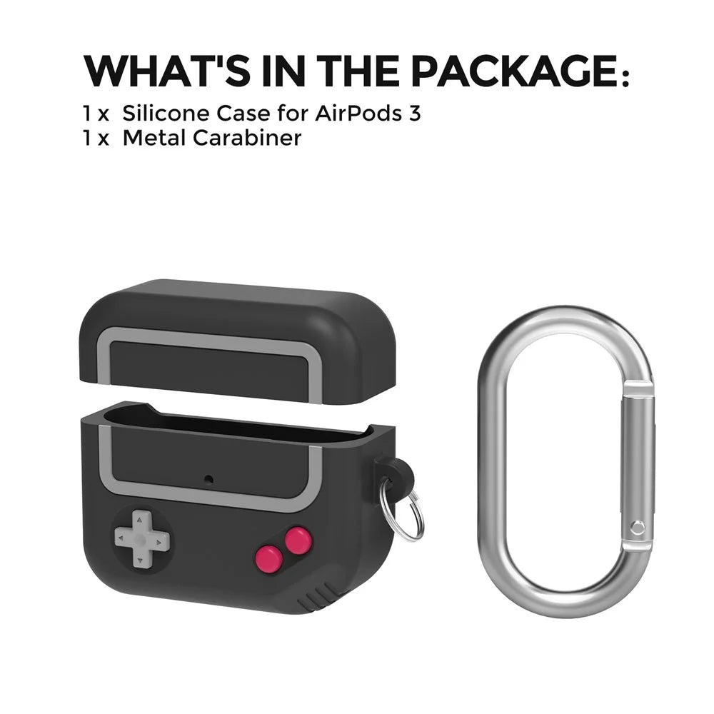 AHASTYLE JY15 For AirPods 3 Silicone Case Precise Cutouts Anti Drop Earphone Cover with Carabiner - Black - 6