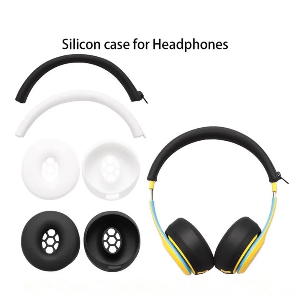 For Beats Solo3 Headphones Silicone Protective Cover Set 2Pcs Earpad Cushion Covers + Headband Sleeve - Black - 3