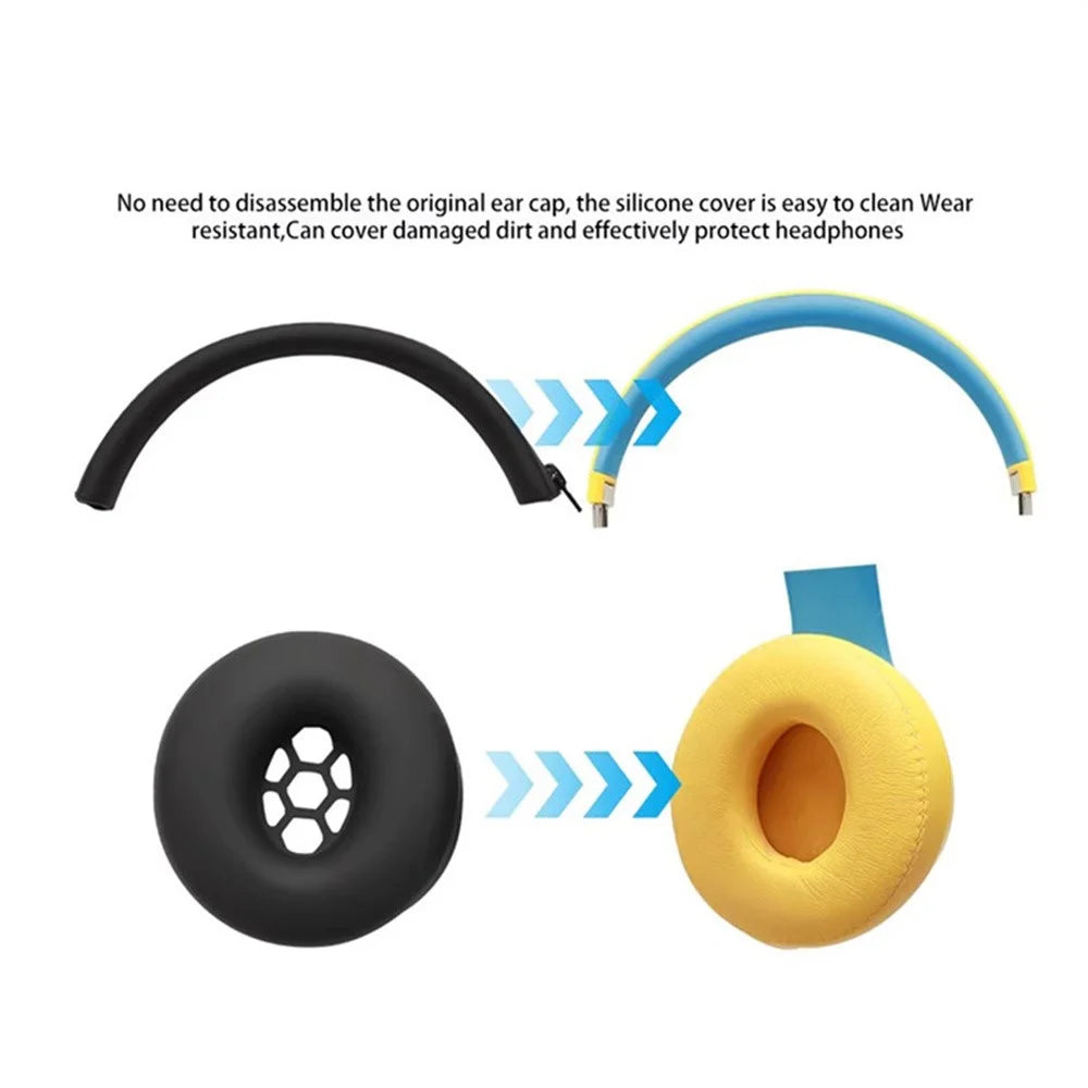 For Beats Solo3 Headphones Silicone Protective Cover Set 2Pcs Earpad Cushion Covers + Headband Sleeve - Black - 5