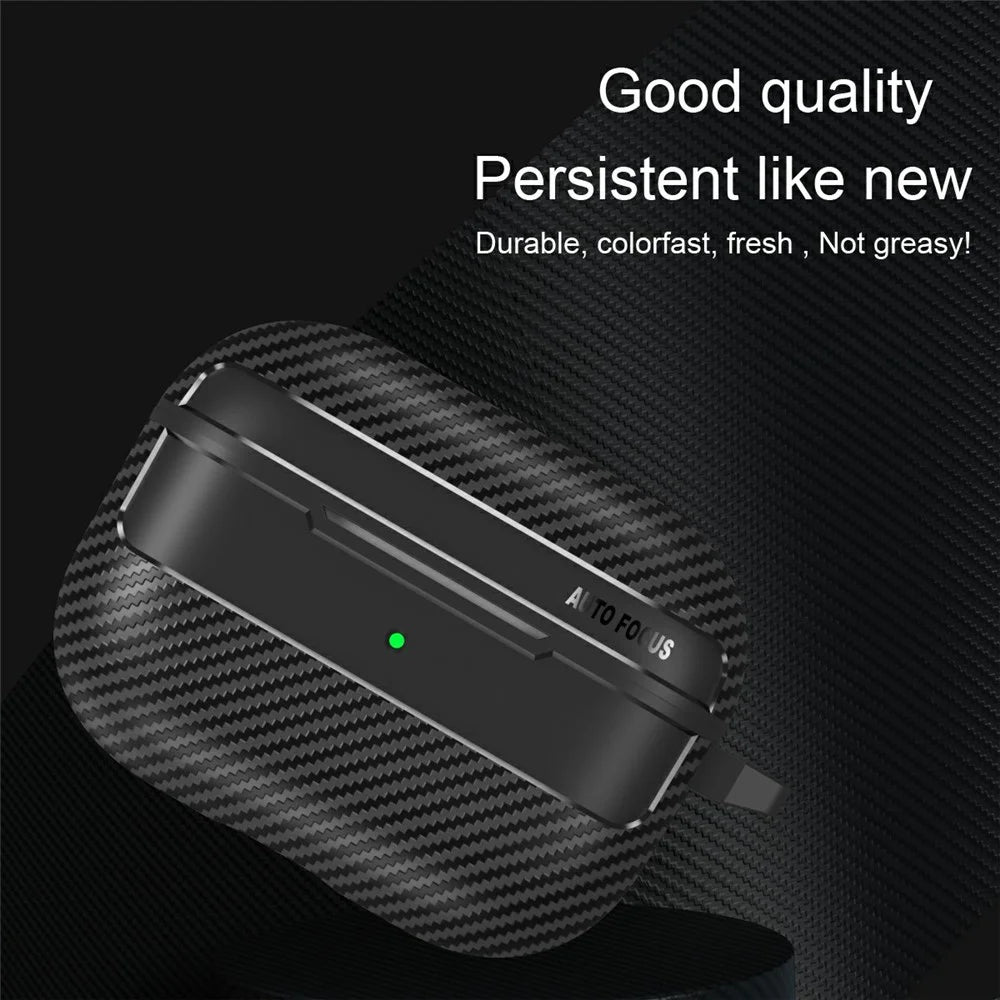 For AirPods Pro 3 Case Carbon Fiber Texture TPU Earbuds Protective Cover with Hook - Black - 3