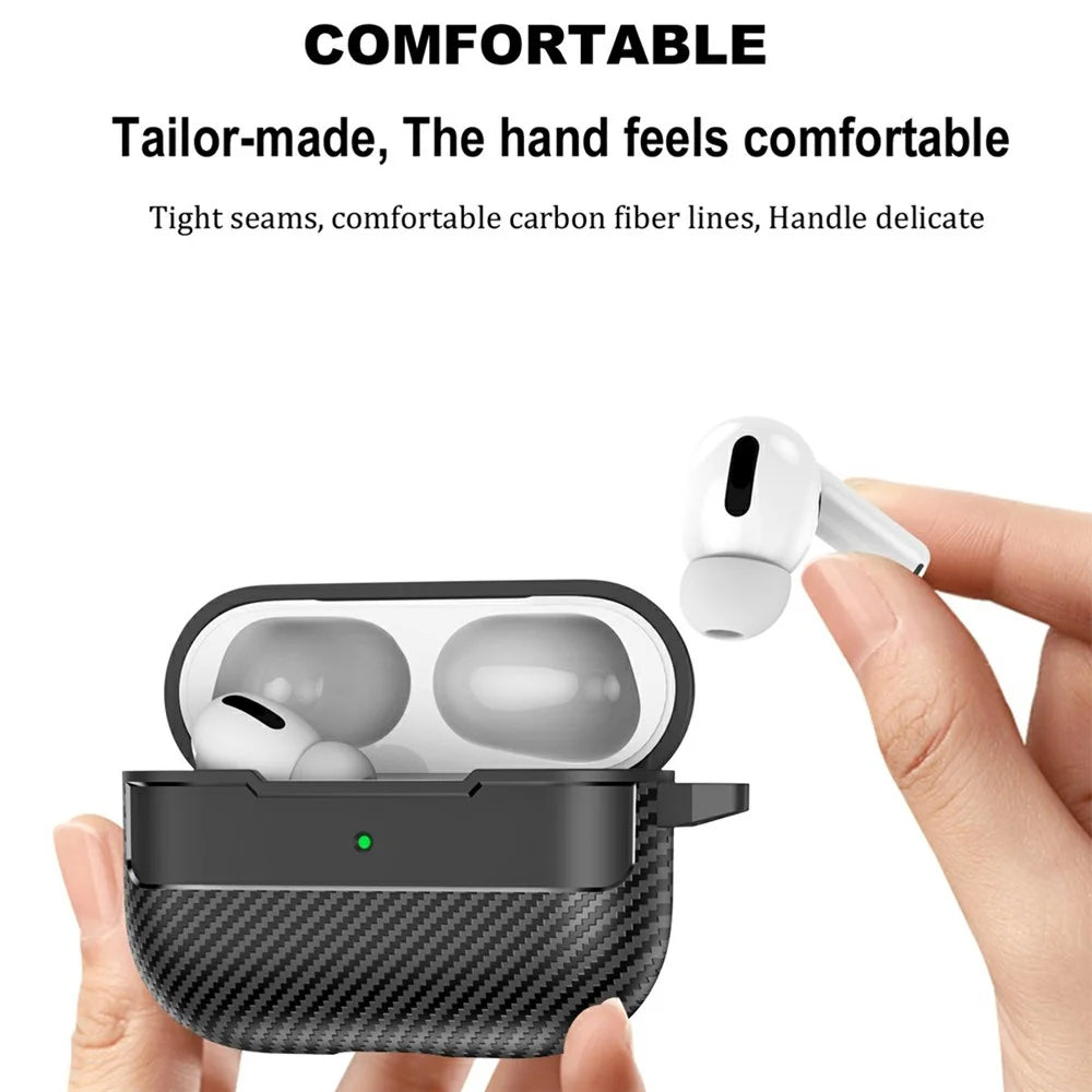 For AirPods Pro 3 Case Carbon Fiber Texture TPU Earbuds Protective Cover with Hook - Black - 4