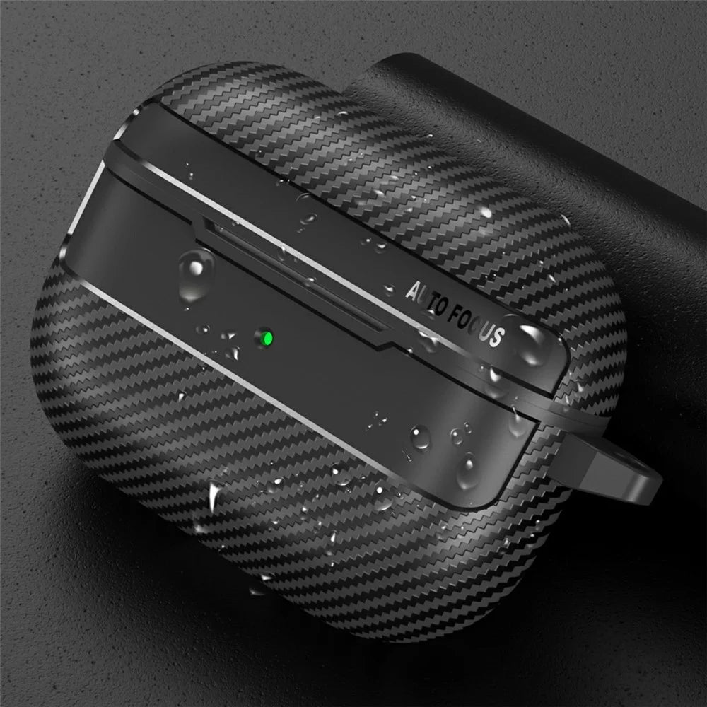 For AirPods Pro 3 Case Carbon Fiber Texture TPU Earbuds Protective Cover with Hook - Black - 5