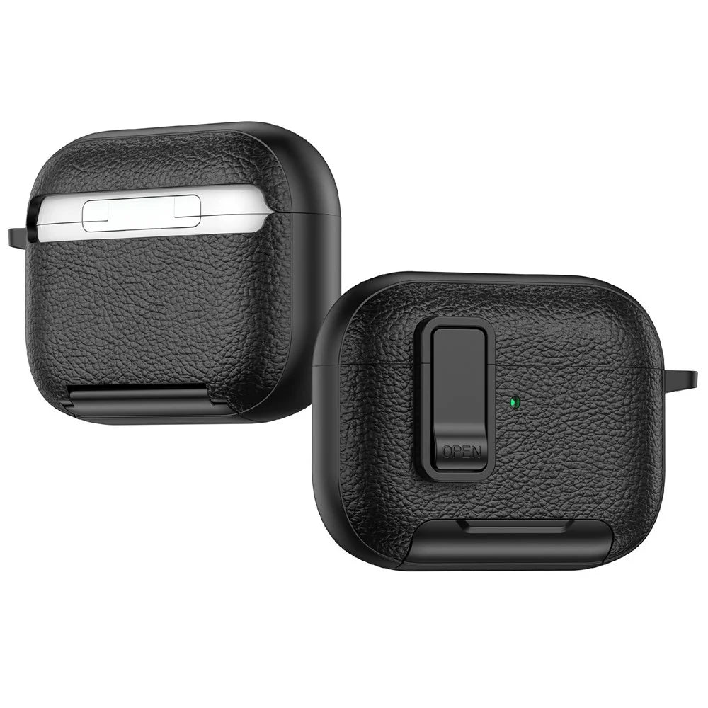 For AirPods Pro 3 Protective Case with Stand Litchi Texture TPU + PC Earphone Cover with Lock and Carabiner - Army Green - 2