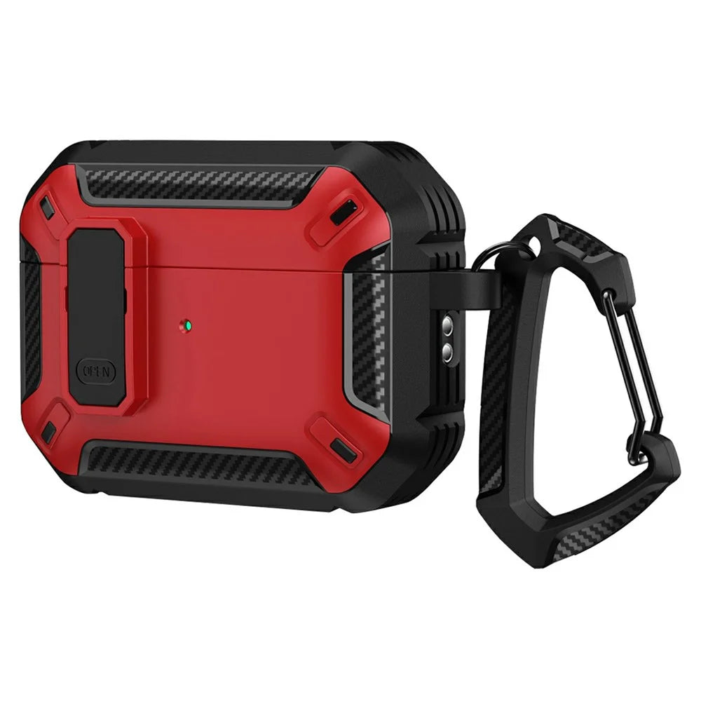 For AirPods Pro 3 TPU + PC Earphone Protective Case Earbud Charging Box Drop-Proof Cover with Carabiner - Red - 1