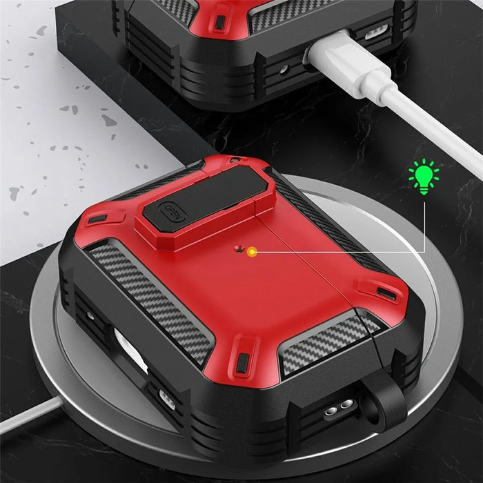 For AirPods Pro 3 TPU + PC Earphone Protective Case Earbud Charging Box Drop-Proof Cover with Carabiner - Red - 2