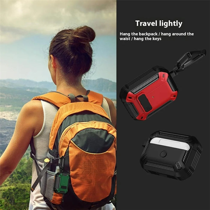 For AirPods Pro 3 TPU + PC Earphone Protective Case Earbud Charging Box Drop-Proof Cover with Carabiner - Red - 5