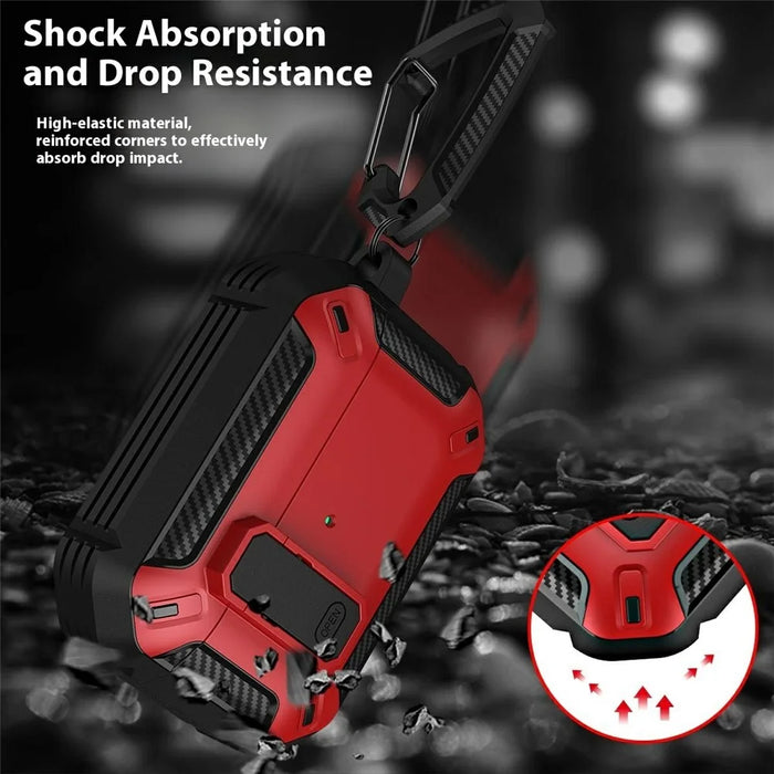 For AirPods Pro 3 TPU + PC Earphone Protective Case Earbud Charging Box Drop-Proof Cover with Carabiner - Red - 6